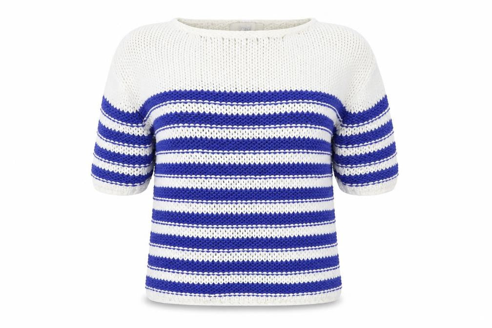 Front view of Next women’s blue striped jumper, size S