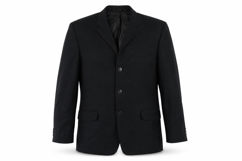 Front view of Burton men’s black jacket blazer, size 42
