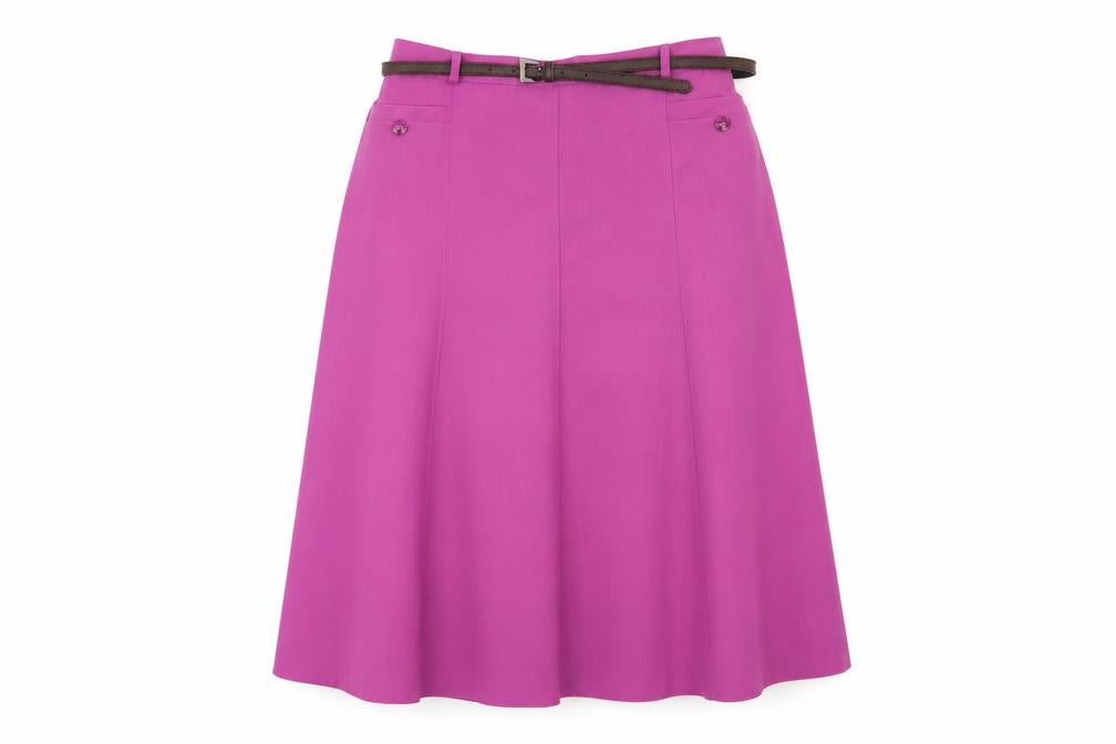 Front view of BM women’s purple a-line skirt, size UK 12