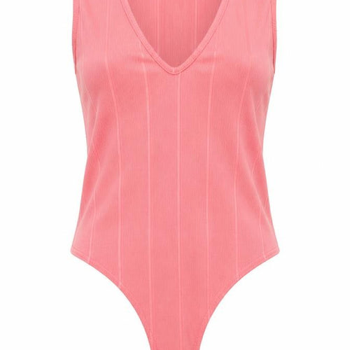 Boohoo Womens Pink Striped  Bodysuit One-Piece Size 14