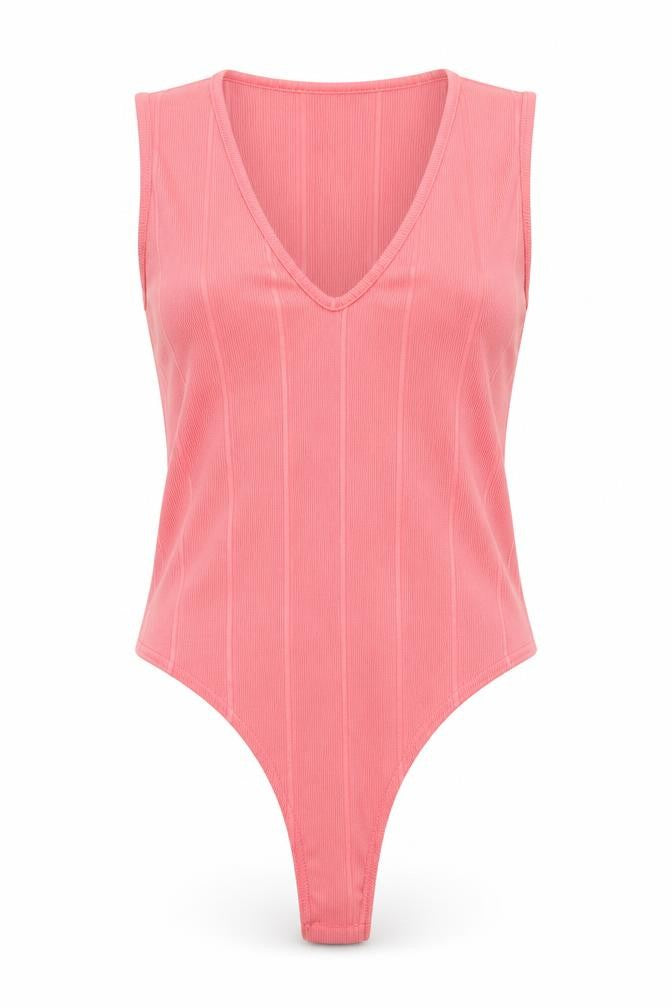 Boohoo Womens Pink Striped  Bodysuit One-Piece Size 14