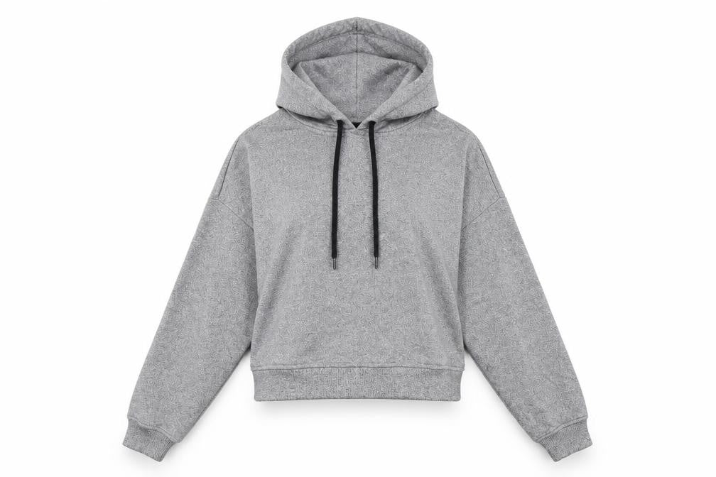 Front view of Monki women’s grey pullover hoodie, size XS