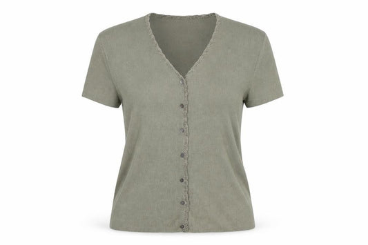 Front view of OPUS women’s green basic button-up, size 2XL