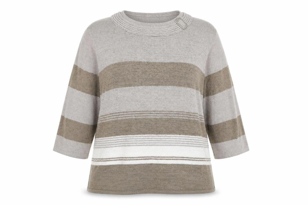 Front view of Bonmarché women’s brown striped jumper, size XL