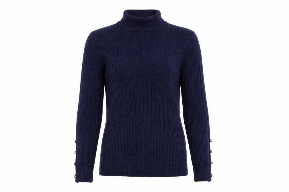 Front view of Per Una women’s blue knit jumper, size S