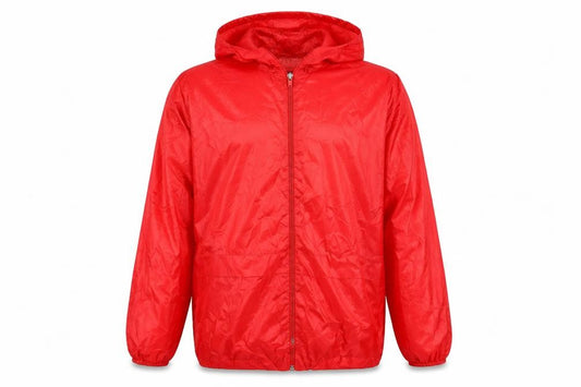 Front view of RAINY Days boys’ red anorak jacket, size M