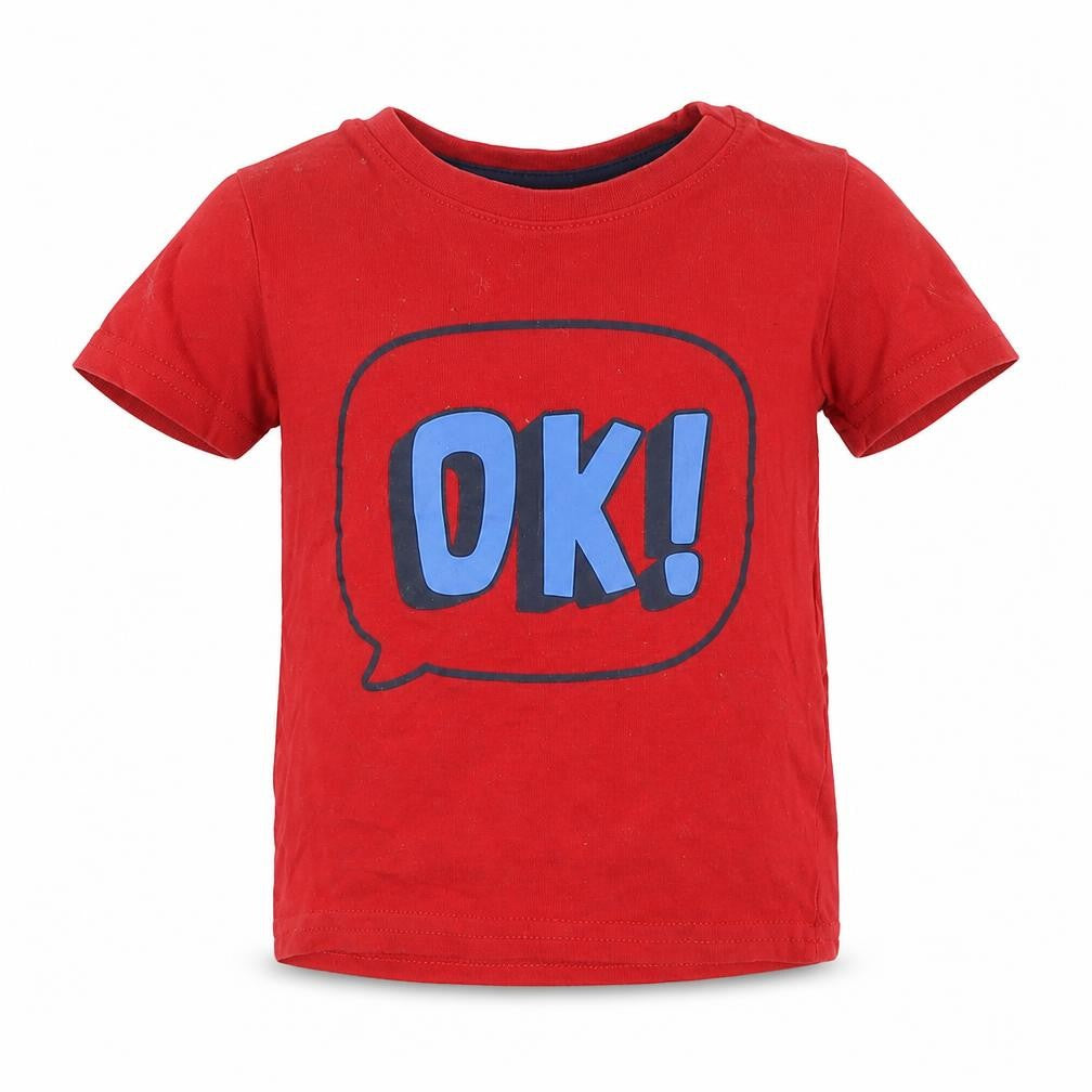 Front view of Primark Baby Red Batik Basic T-Shirt, size 12-18, Months