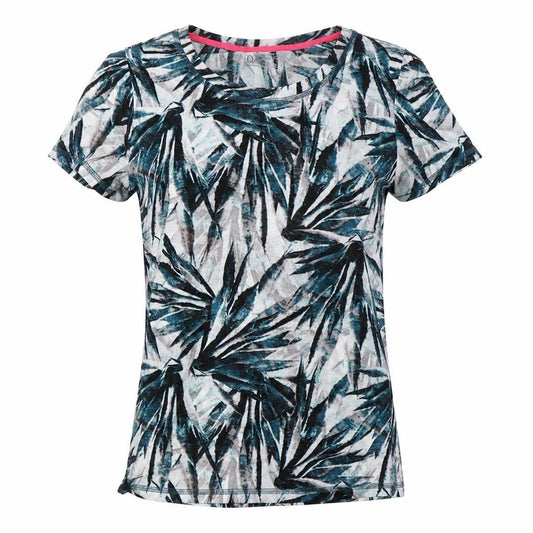 Front view of Next women’s blue floral basic t-shirt, size UK 6, - open back
