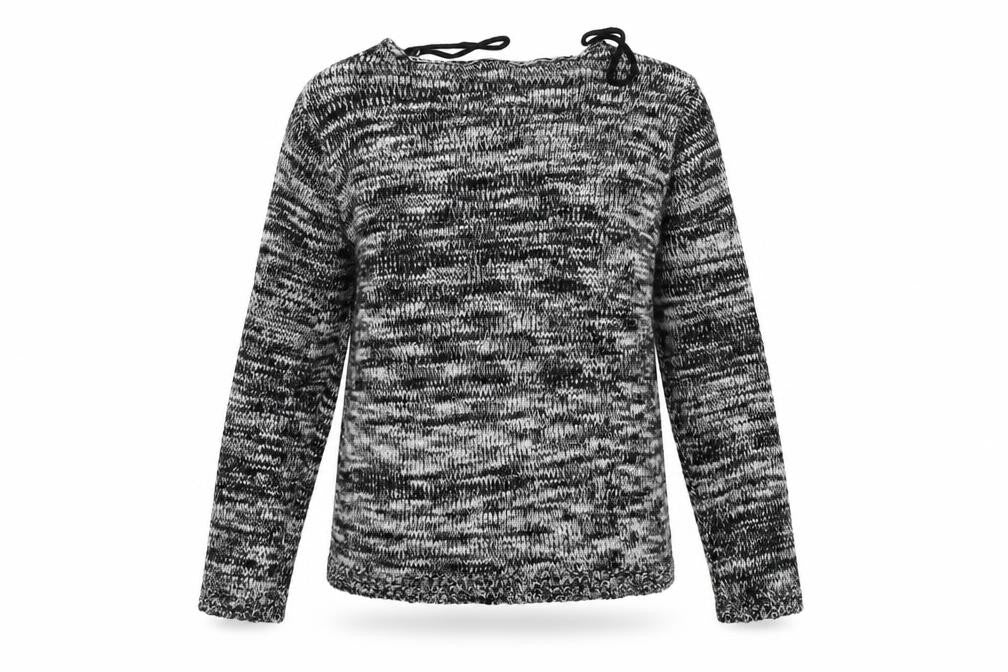 Front view of Janina women’s grey striped jumper, size UK 12
