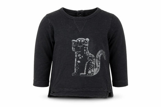 Front view of Next Baby Black Basic T-Shirt, size 0-3, Months - Leopard