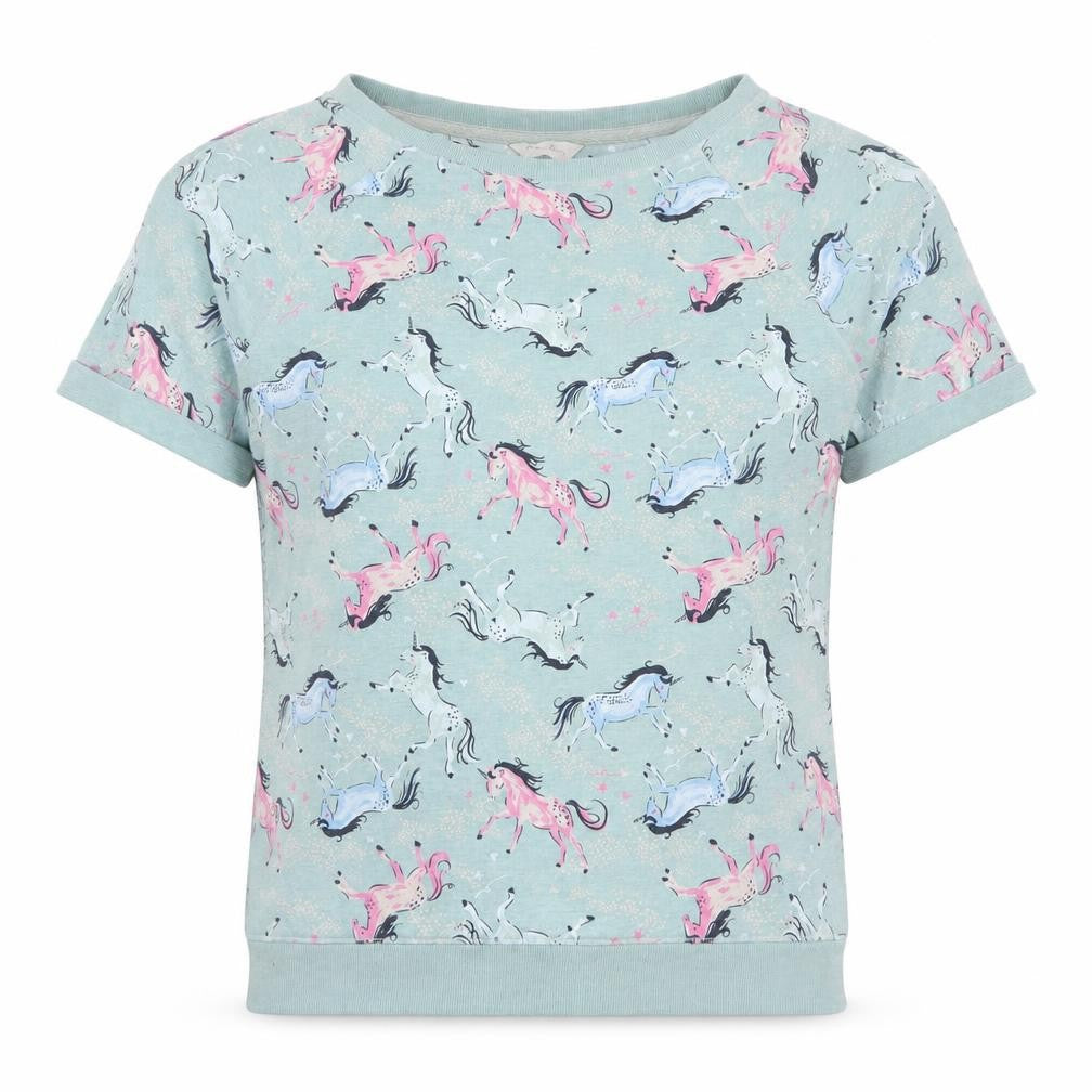 Front view of Marks & Spencer women’s blue solid top pyjama top, size UK 10, - unicorns loungewear