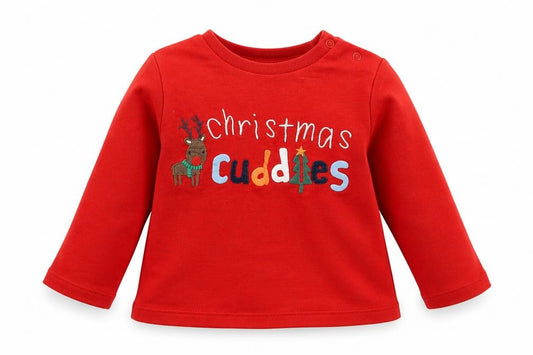 Front view of F&F Baby Red Geometric Babydoll Pyjama Set, size 12-18, Months - Christmas