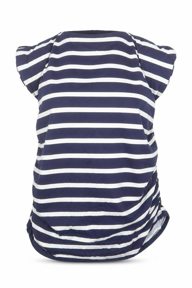 Front view of Dorothy Perkins women’s blue striped basic t-shirt, size UK 14