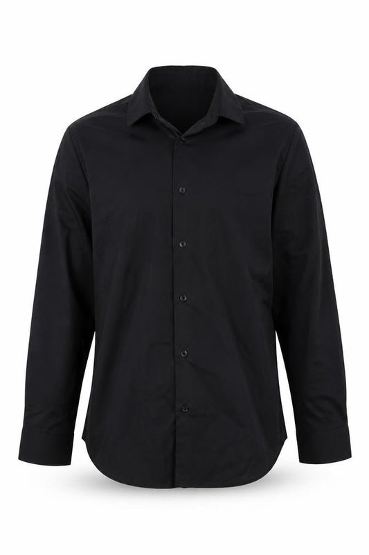 Front view of Primark men’s black button-up, size 17