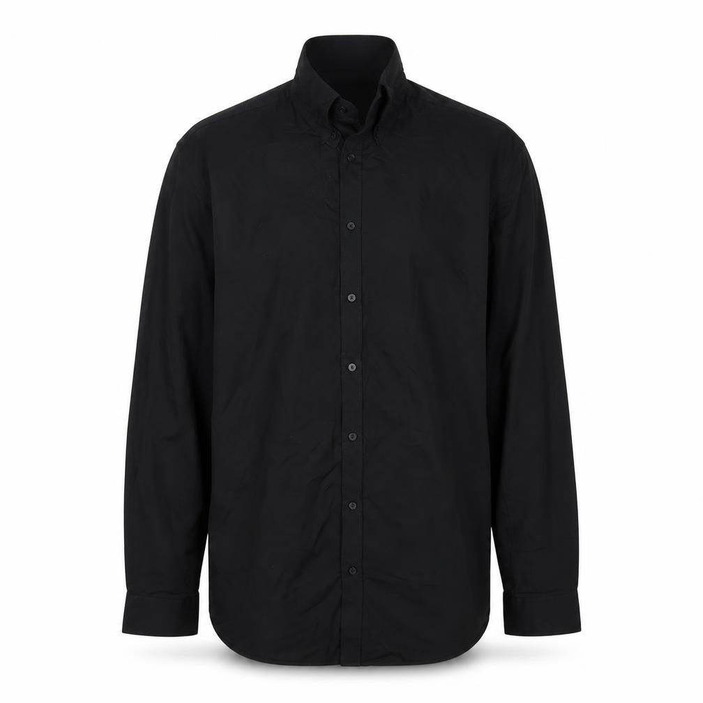 Front view of Debenhams men’s black button-up, size 17.5