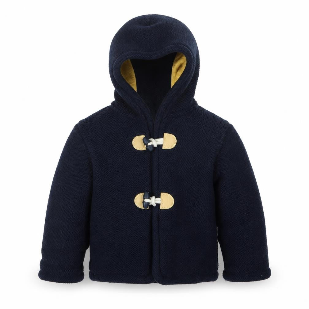 Front view of fruit de ma passion boys’ blue knit jacket, size 2, years