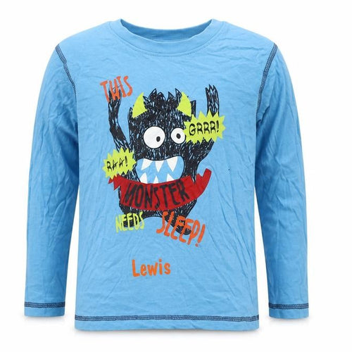 Preworn Boys Blue Geometric Jersey Basic T-Shirt Size 6-7 Years  - Monster Lewis