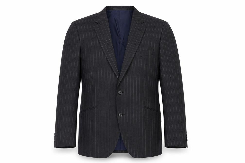 Front view of Impressions men’s grey striped jacket suit jacket, size 44