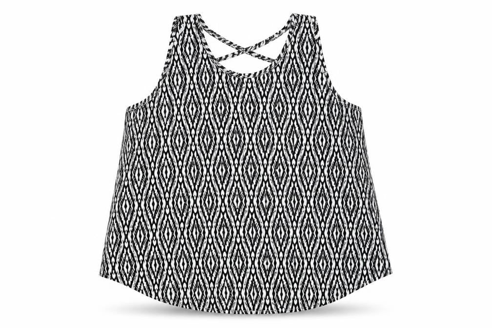 Front view of YD girls’ black argyle/diamond basic blouse, size 11-12, years