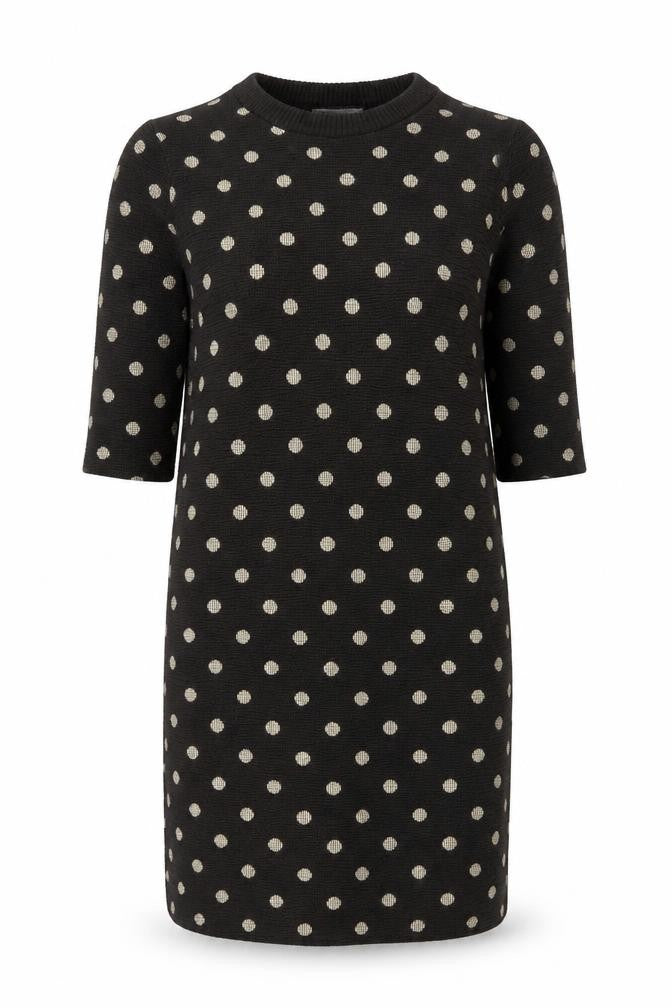 Front view of Zara women’s black polka dot jumper dress, size M