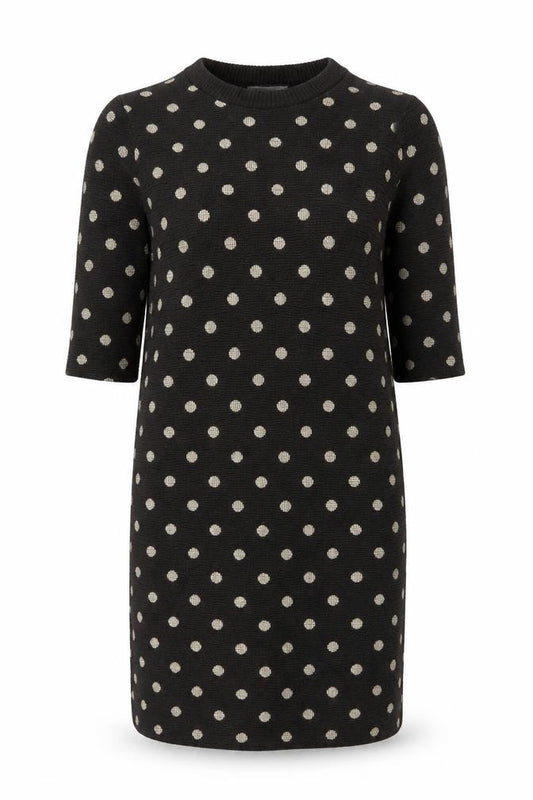 Front view of Zara women’s black polka dot jumper dress, size M