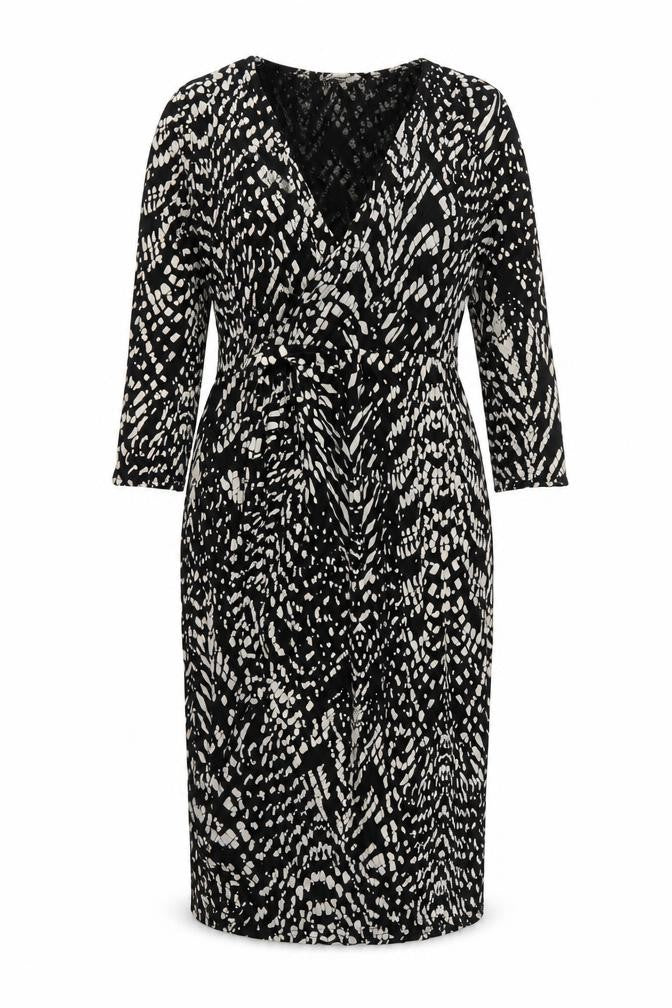 Front view of Krisp women’s multicoloured geometric a-line, size UK 12