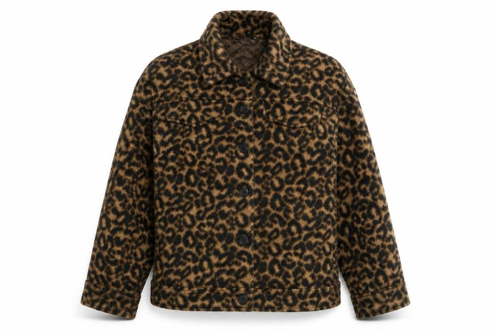 Front view of white icy women’s multicoloured animal print jacket, size S