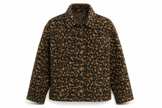 Front view of white icy women’s multicoloured animal print jacket, size S