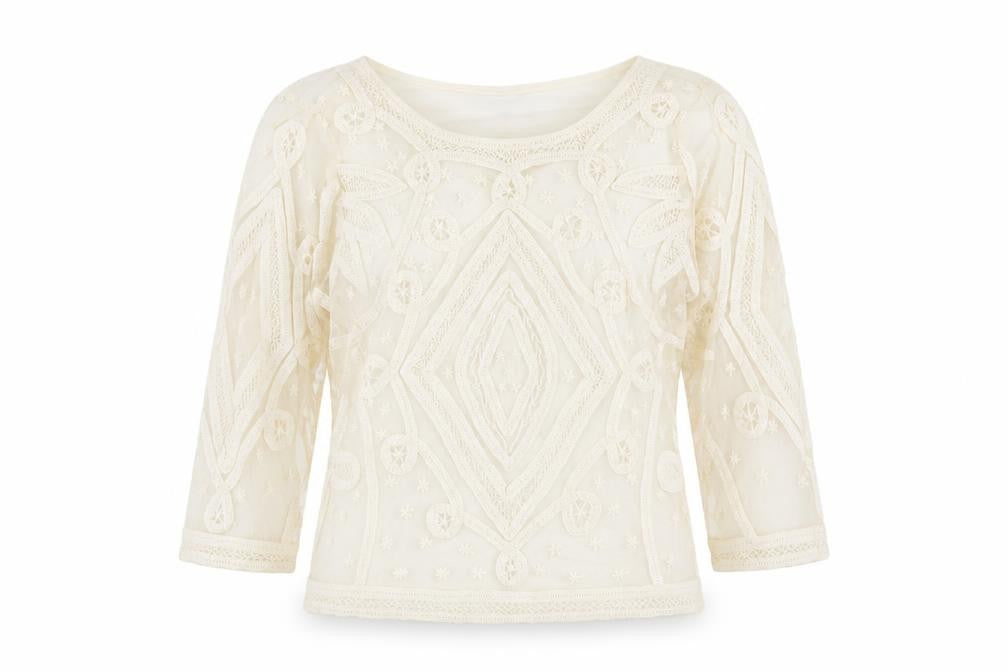 Topshop Womens Ivory Geometric  Basic T-Shirt Size 8