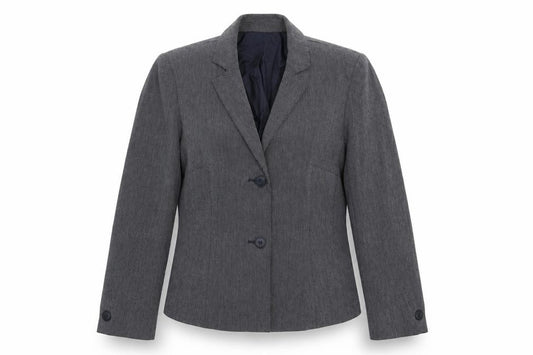 Front view of Preworn women’s blue jacket suit jacket, size UK 12