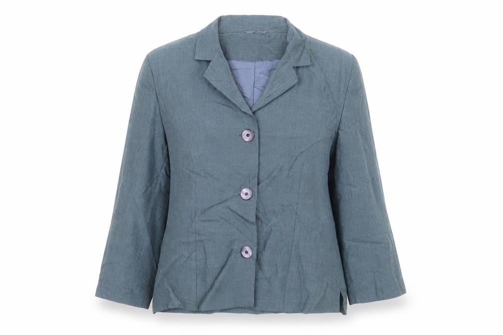 Front view of Hamells women’s blue jacket suit jacket, size UK 12