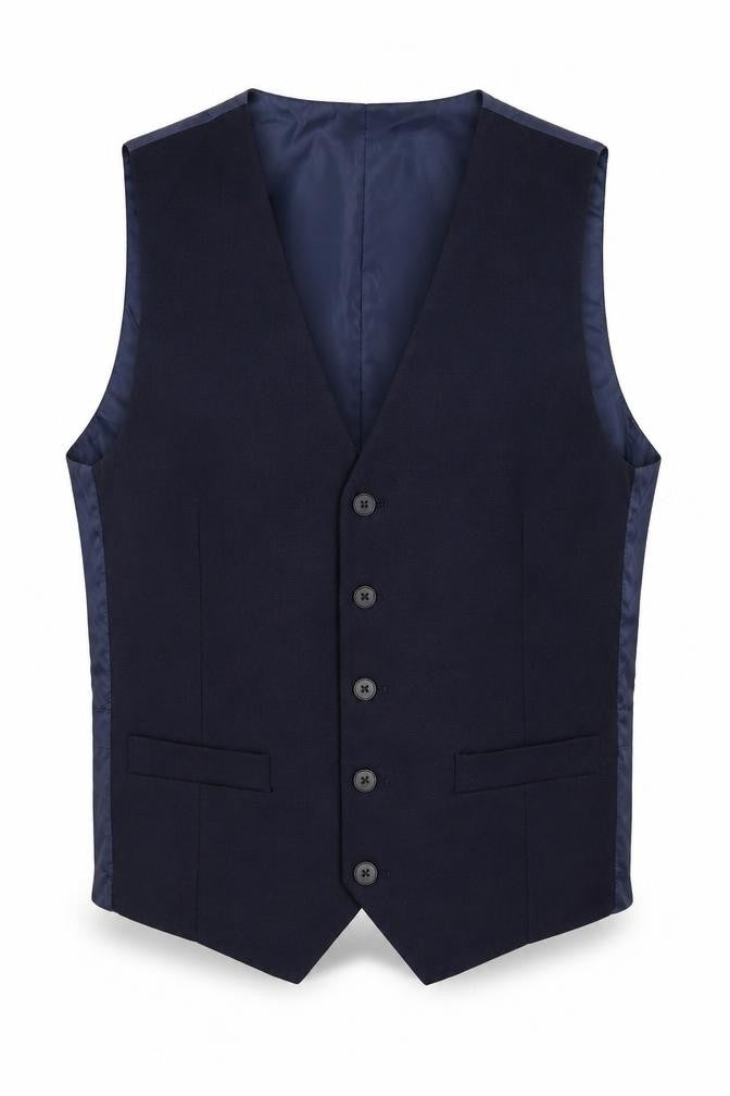 Front view of Marks & Spencer men’s blue jacket suit waistcoat, size S