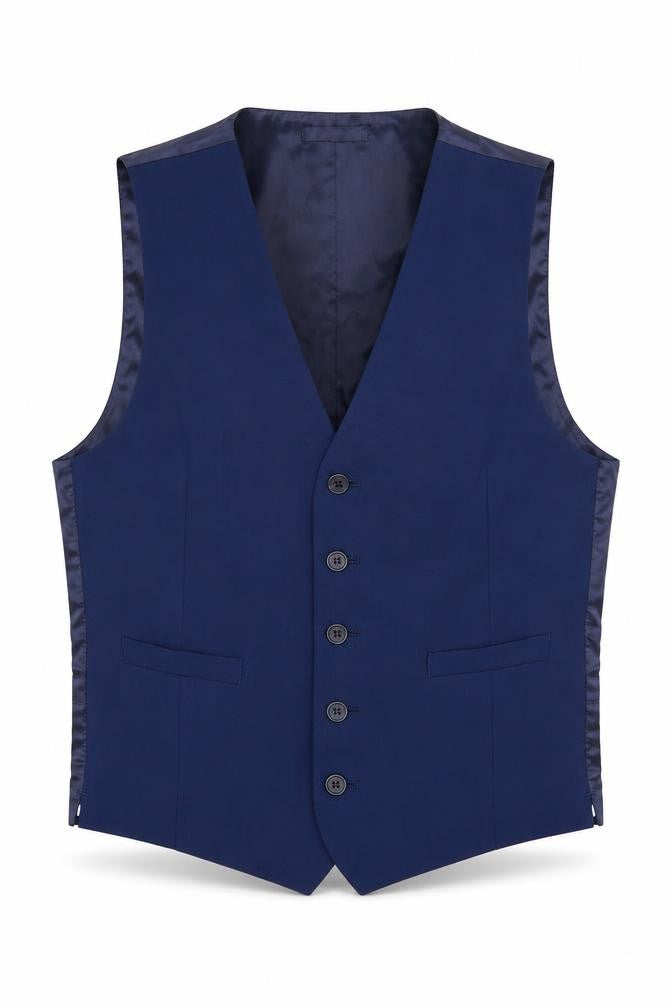 Front view of Marks & Spencer men’s blue jacket suit waistcoat, size M