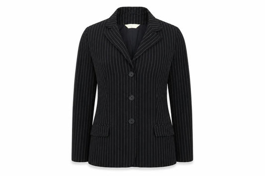 Front view of For Women women’s black striped jacket blazer, size UK 12