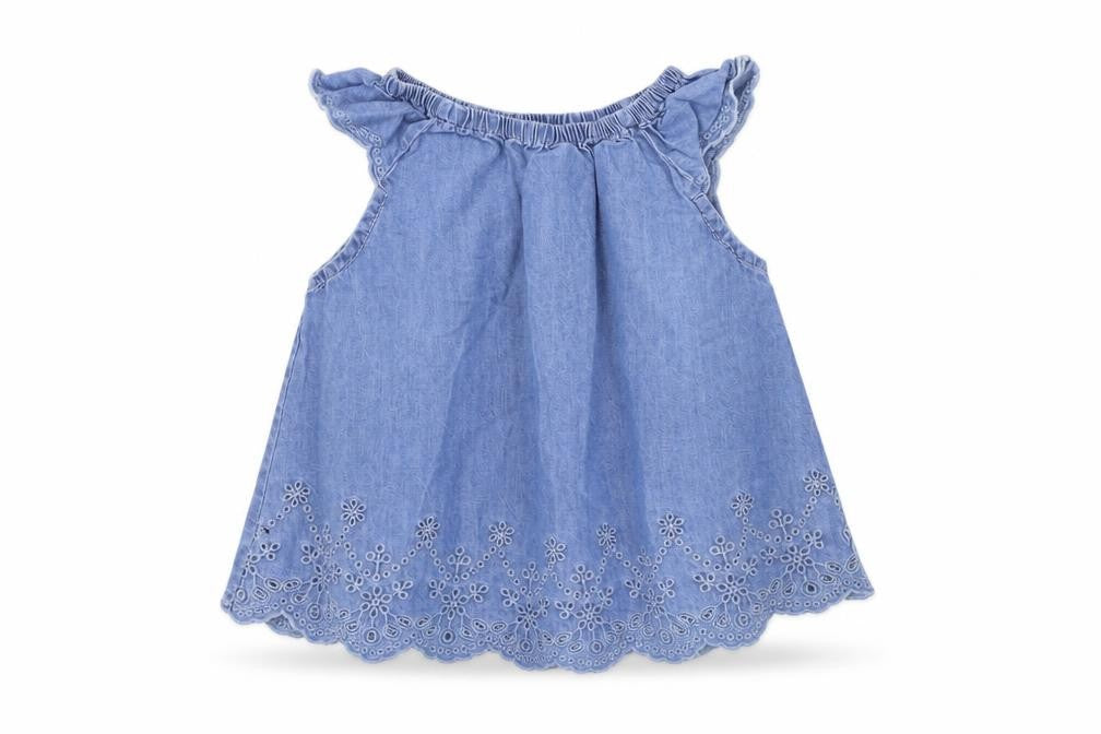 Front view of BABY B'GOSH girls’ blue colourblock basic blouse, size 2, years