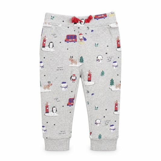 Front view of George girls’ grey geometric jogger trousers, size 9-12, months - washable mark