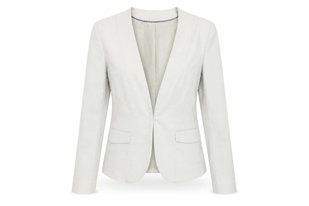 Front view of H&M women’s beige jacket blazer, size UK 10, - washable mark