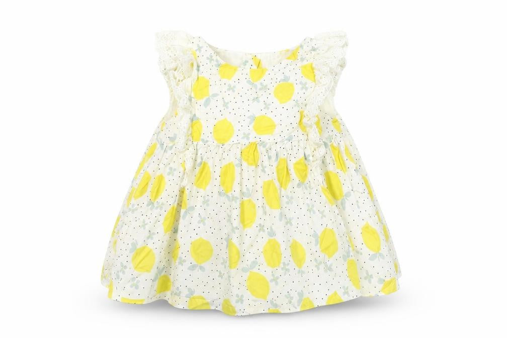 Front view of Tu girls’ white geometric a-line, size 12-18, months - lemons