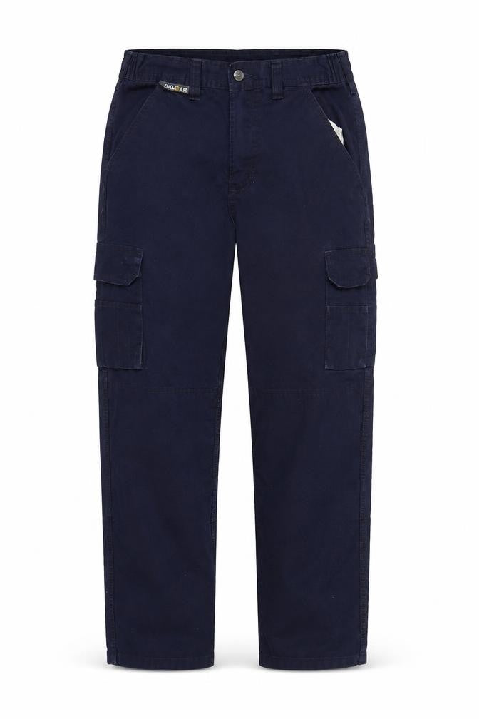 Front view of Workwear women’s blue trousers, size UK 34, in, 28-inch leg