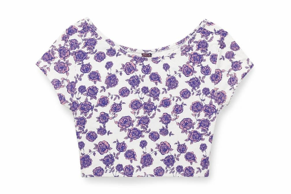 Front view of Topshop women’s white floral basic t-shirt, size UK 8