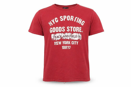 Front view of Cedarwood State men’s red t-shirt, size L, - new york