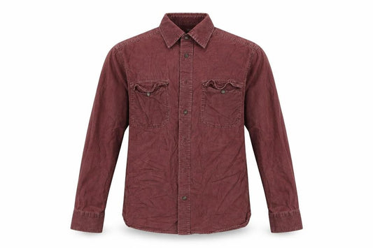 Front view of Marks & Spencer men’s red corduroy button-up, size S