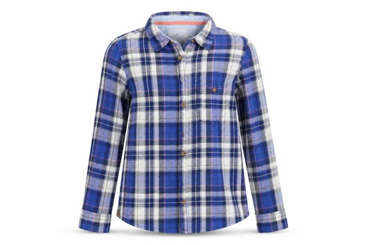 Front view of H&M women’s blue check basic button-up, size UK 34