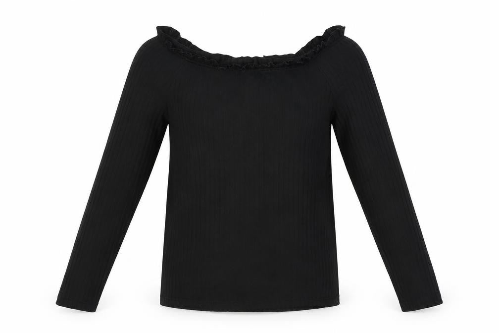 Front view of Candy girls’ black basic t-shirt, size 14, years
