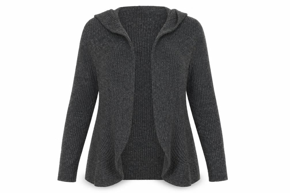 Front view of La Redoute women’s grey cardigan jumper, size UK 12