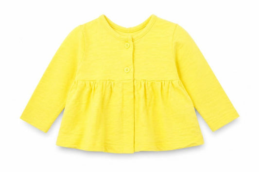 Front view of Mothercare girls’ yellow jacket, size 3-6, months