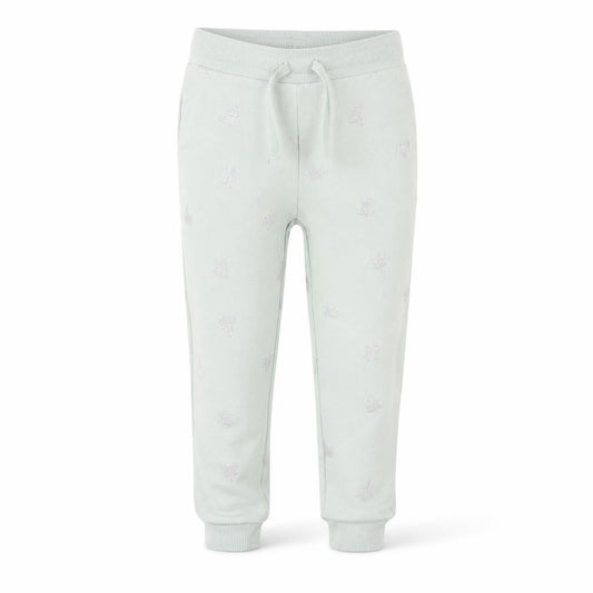 Front view of H&M girls’ green animal print jogger trousers, size 2, years