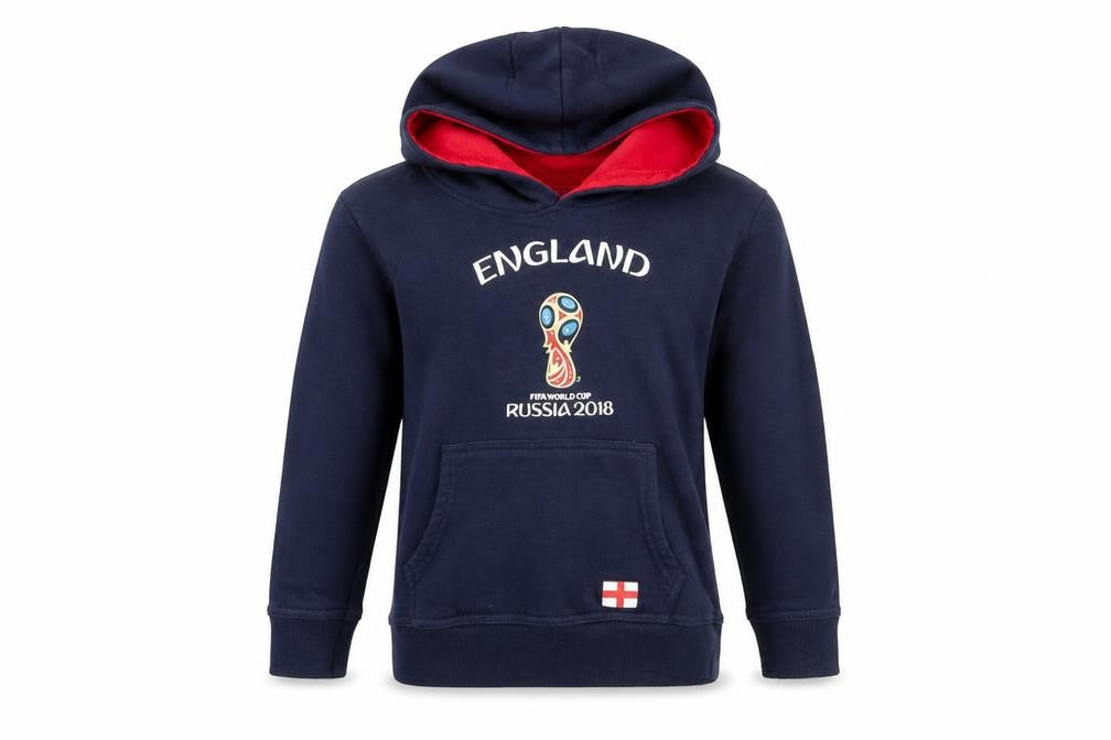 Front view of Fifa world cup girls’ blue pullover hoodie, size 7-8, years - england