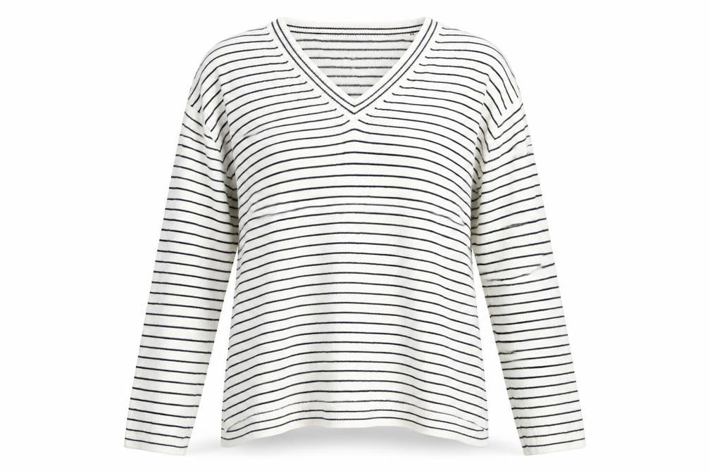 Front view of Marks & Spencer women’s white striped jumper, size M