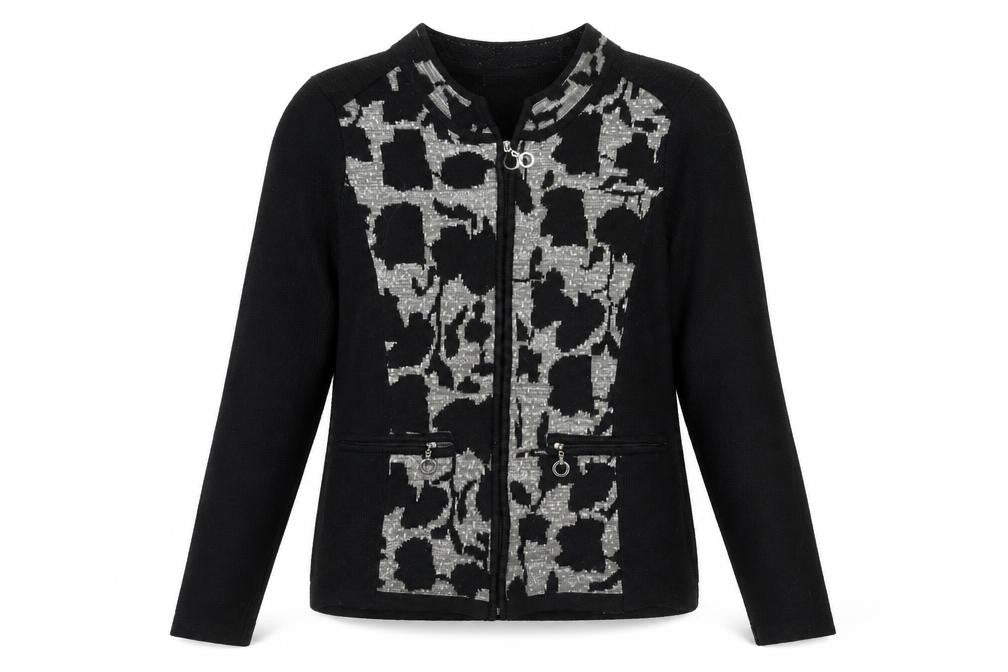 Anna Rose Womens Black Geometric Knit Cardigan Jumper Size S